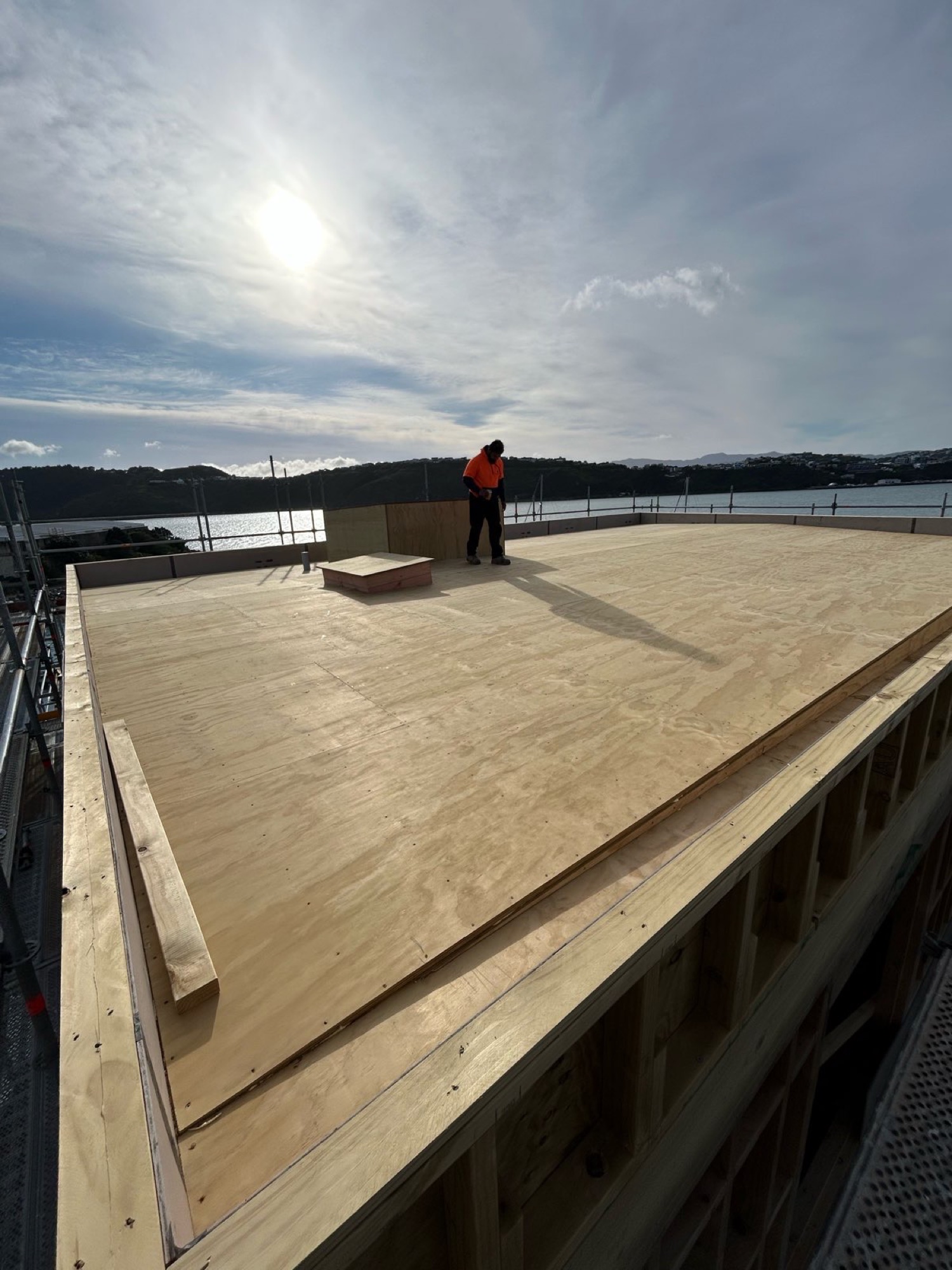 Plywood substrate laid ready for membrane